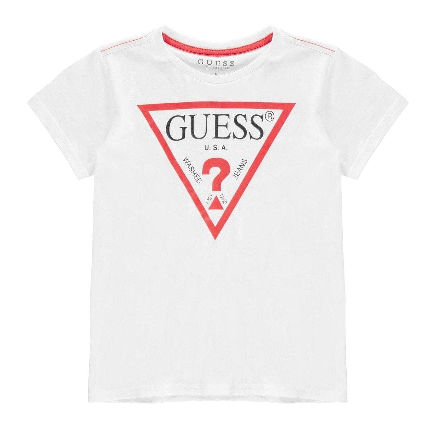 White - Front - Guess Childrens-Kids Logo Cotton T-Shirt