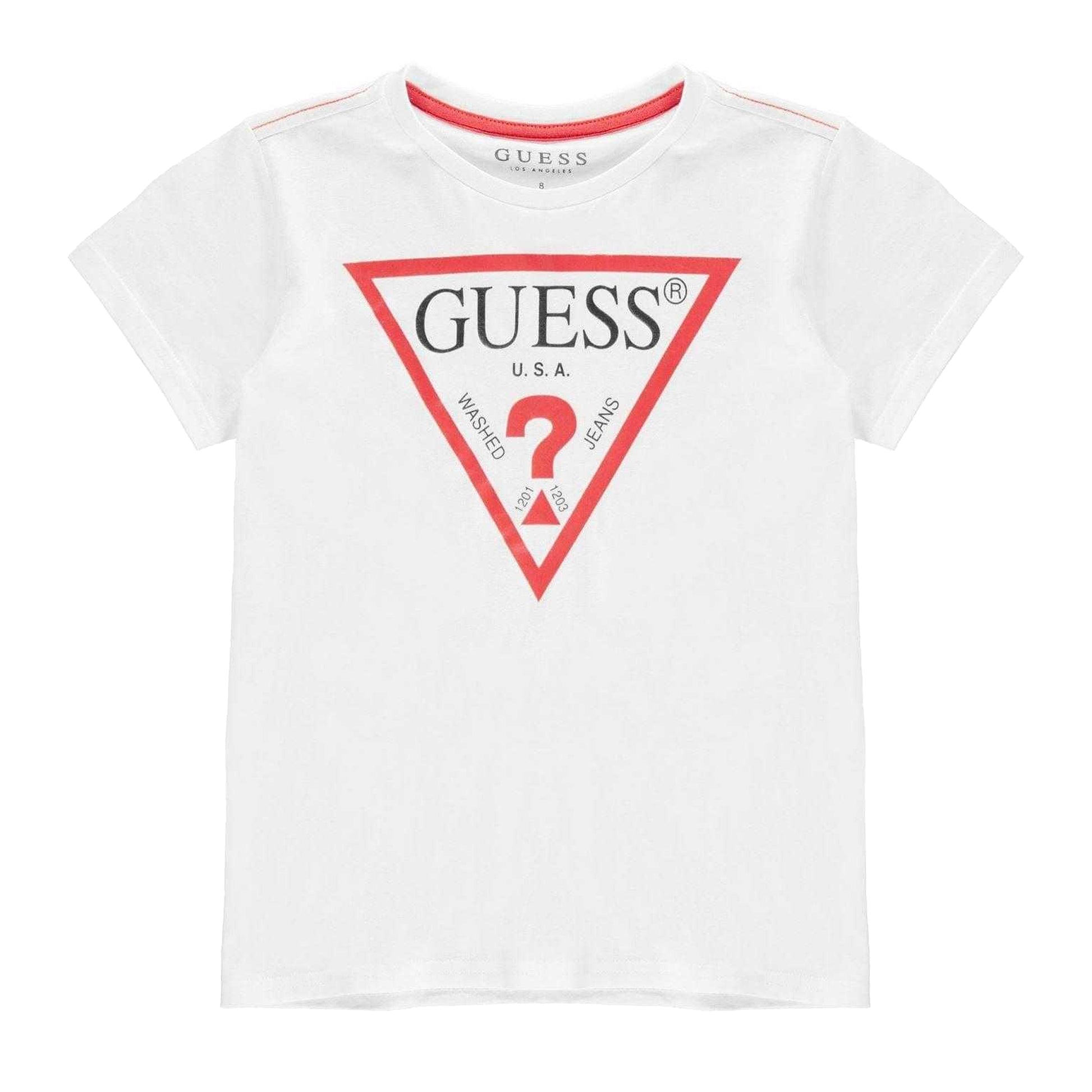 White - Front - Guess Childrens-Kids Logo Cotton T-Shirt