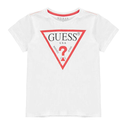 White - Front - Guess Childrens-Kids Logo Cotton T-Shirt