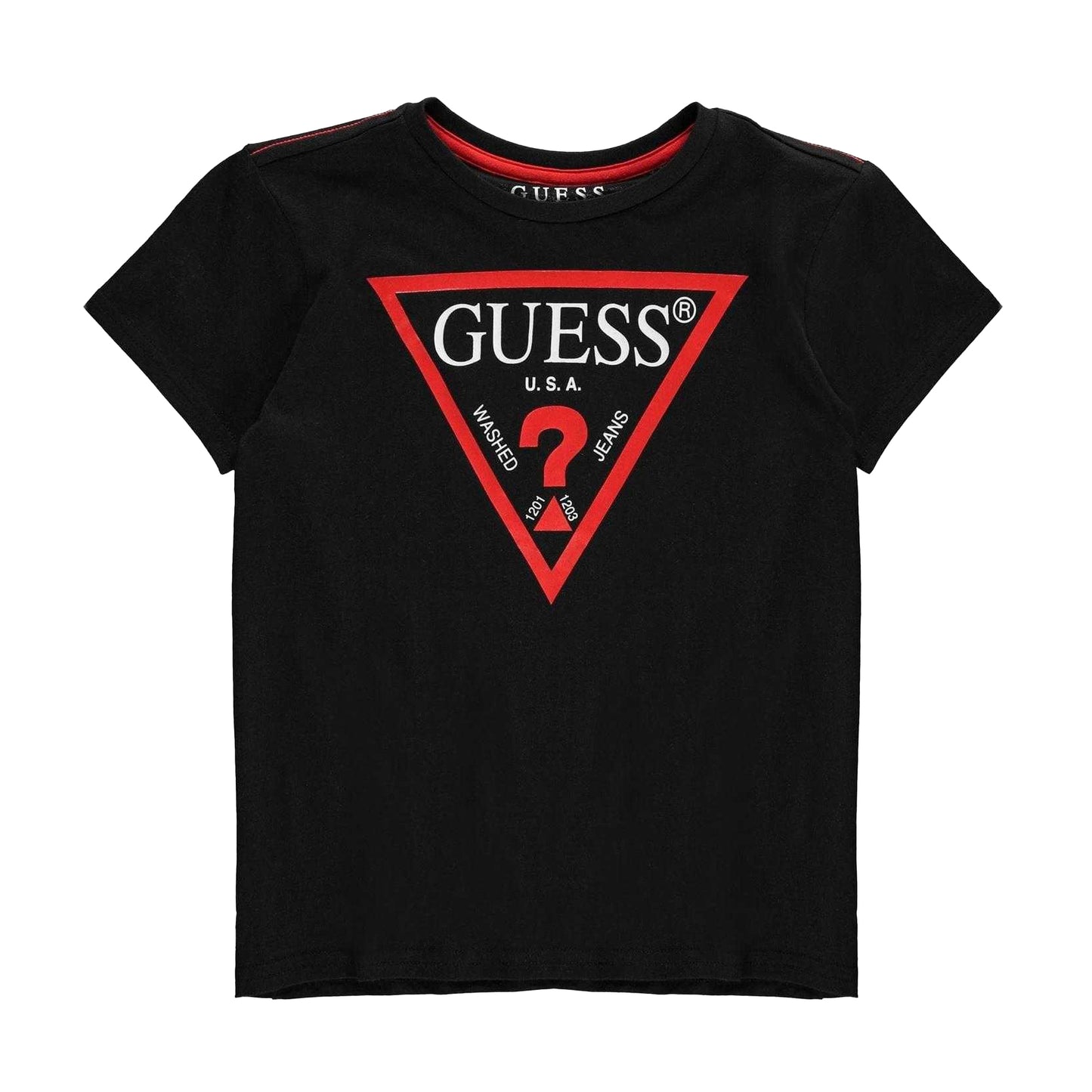 Black - Front - Guess Childrens-Kids Logo Cotton T-Shirt