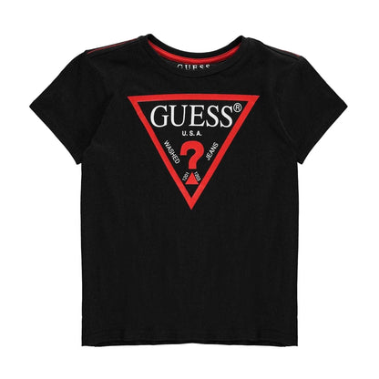 Black - Front - Guess Childrens-Kids Logo Cotton T-Shirt