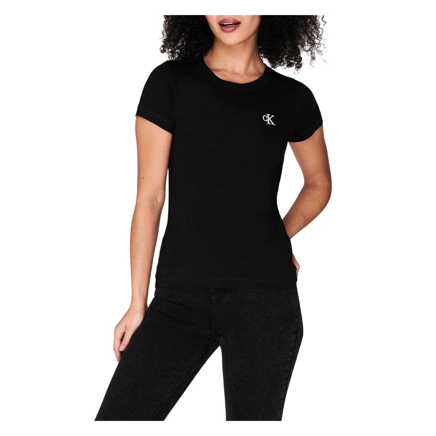 Black - Side - Calvin Klein Womens-Ladies Cotton Slim Short-Sleeved T-Shirt
