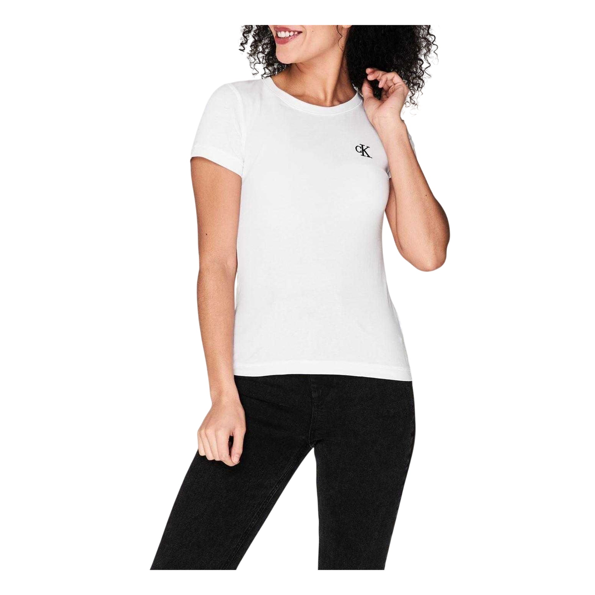 Bright White - Side - Calvin Klein Womens-Ladies Cotton Slim Short-Sleeved T-Shirt