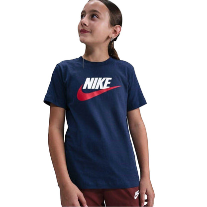 Midnight Navy - Front - Nike Childrens-Kids Sportswear Logo Cotton T-Shirt