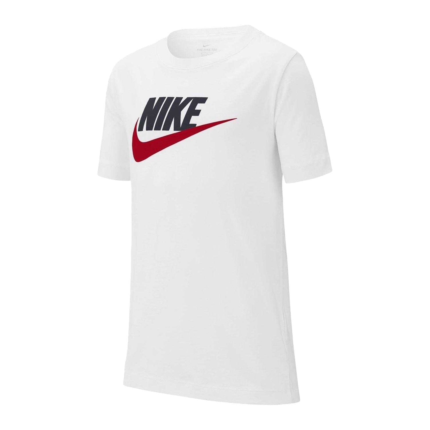 White-Black-Red - Front - Nike Childrens-Kids Sportswear Logo Cotton T-Shirt