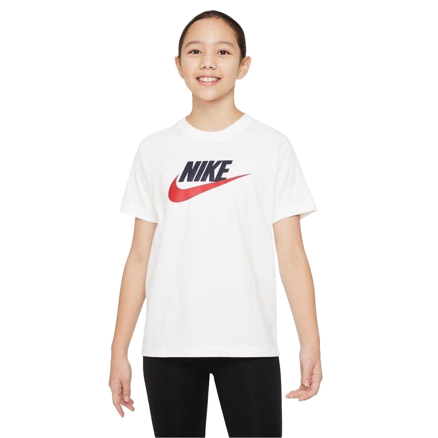 White-Black-Red - Side - Nike Childrens-Kids Sportswear Logo Cotton T-Shirt