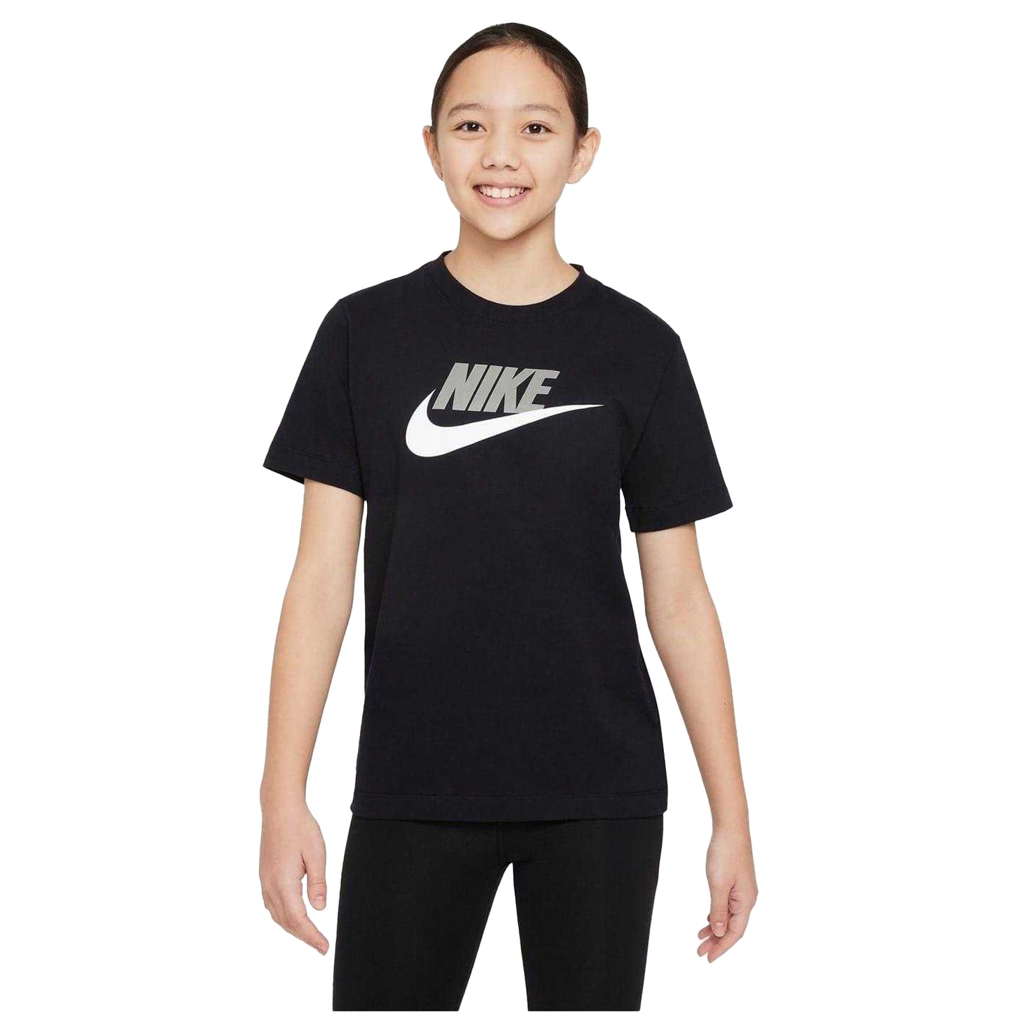 Black-Grey - Front - Nike Childrens-Kids Sportswear Logo Cotton T-Shirt