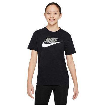 Black-Grey - Front - Nike Childrens-Kids Sportswear Logo Cotton T-Shirt