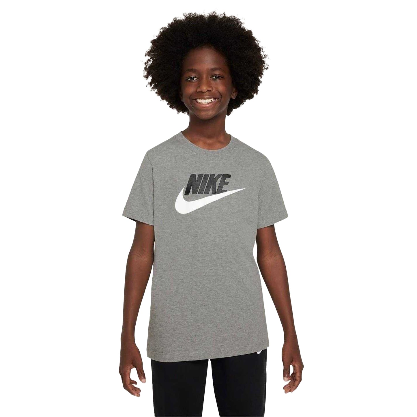 Dark Grey Heather - Front - Nike Childrens-Kids Sportswear Logo Cotton T-Shirt