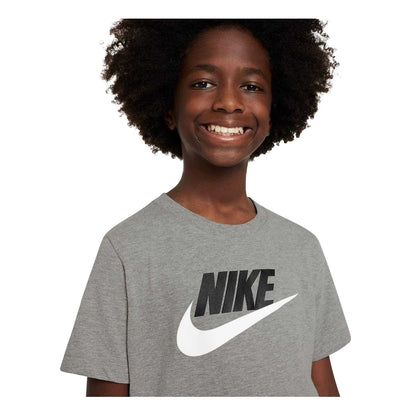 Dark Grey Heather - Side - Nike Childrens-Kids Sportswear Logo Cotton T-Shirt