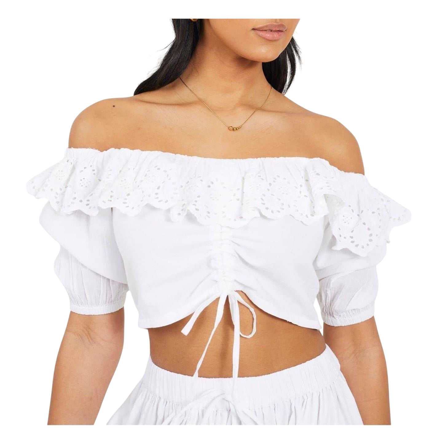 White - Front - Brave Soul Womens-Ladies Bardot Crop Top
