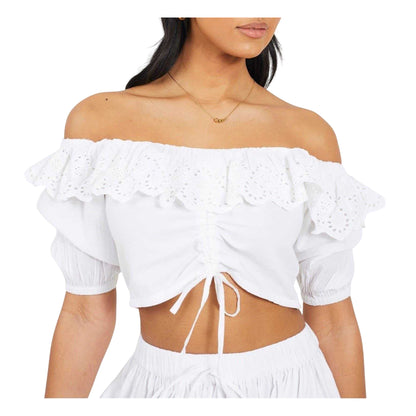 White - Front - Brave Soul Womens-Ladies Bardot Crop Top