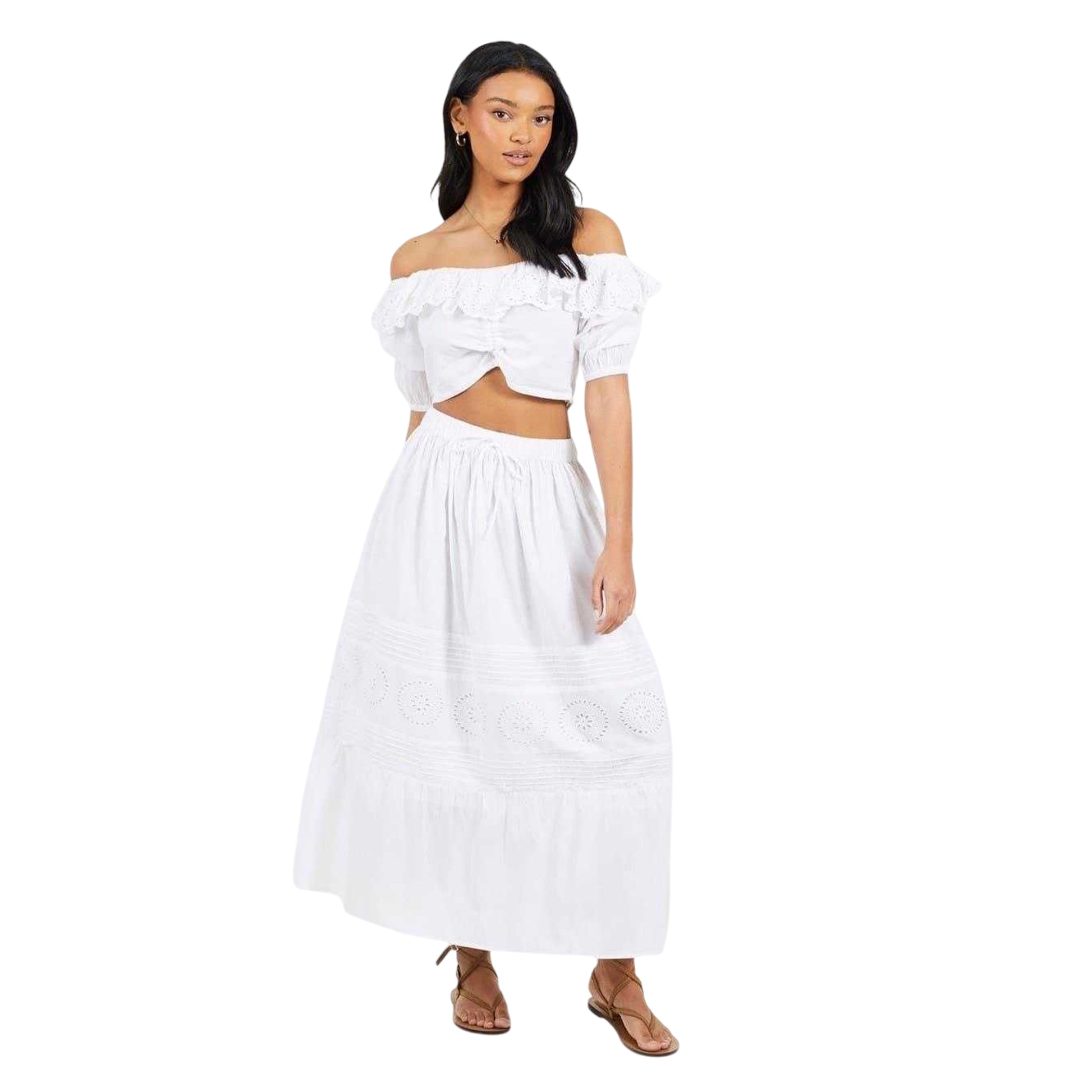 White - Side - Brave Soul Womens-Ladies Bardot Crop Top