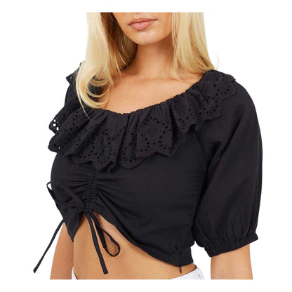 Black - Front - Brave Soul Womens-Ladies Bardot Crop Top