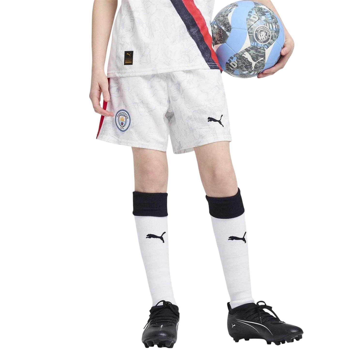 White-Black - Side - Puma Childrens-Kids 25-26 Manchester City FC Third Shorts