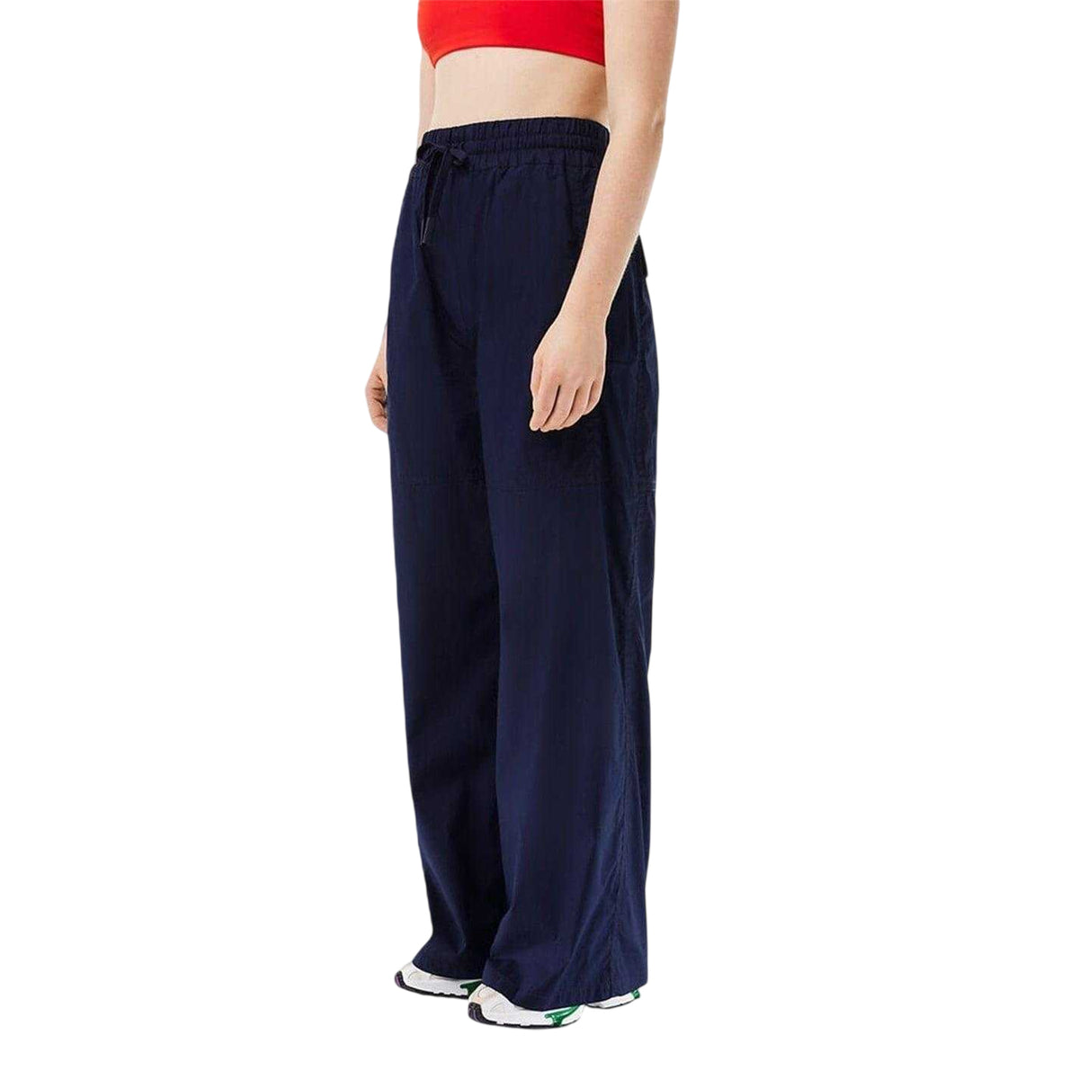 Navy Blue - Side - Lacoste Womens-Ladies Oversized Wide Leg Trousers