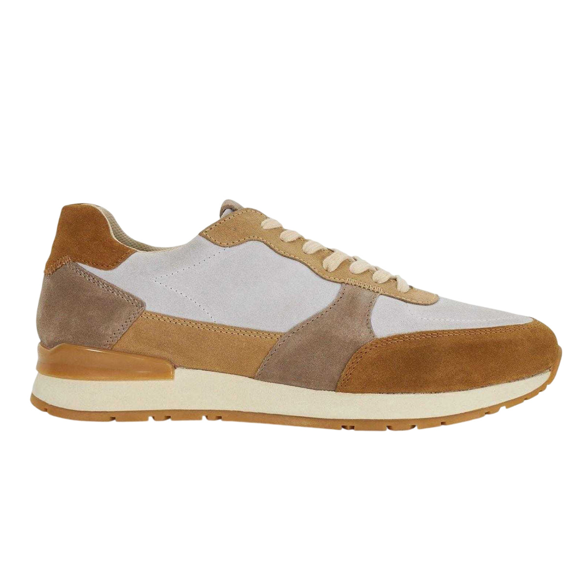 Taupe - Side - Dune London Mens Treaty Textured Suede Flat Trainers