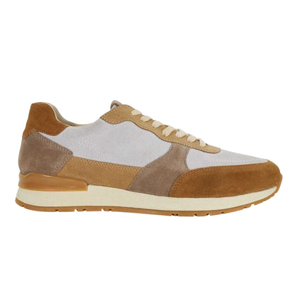 Taupe - Side - Dune London Mens Treaty Textured Suede Flat Trainers