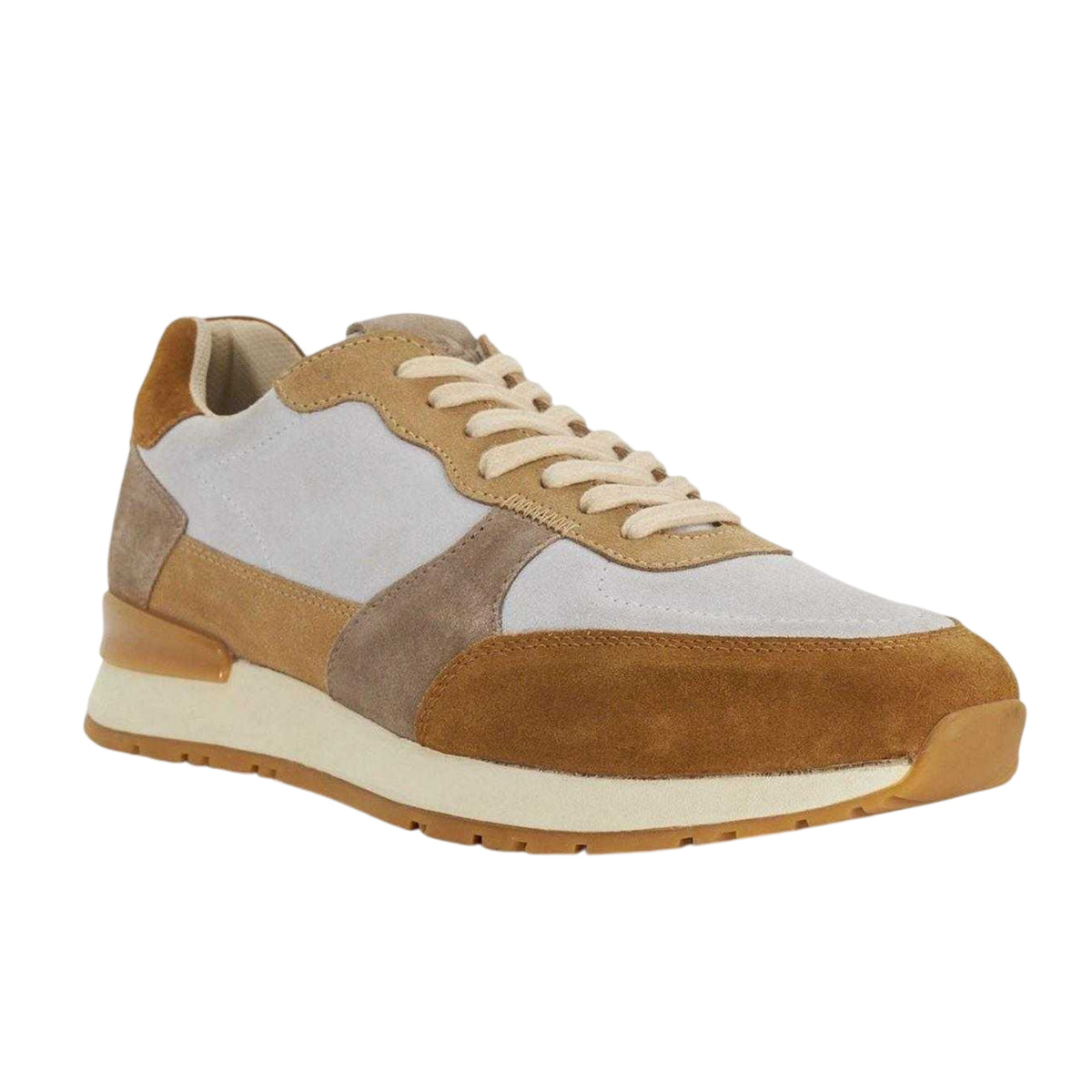Taupe - Front - Dune London Mens Treaty Textured Suede Flat Trainers