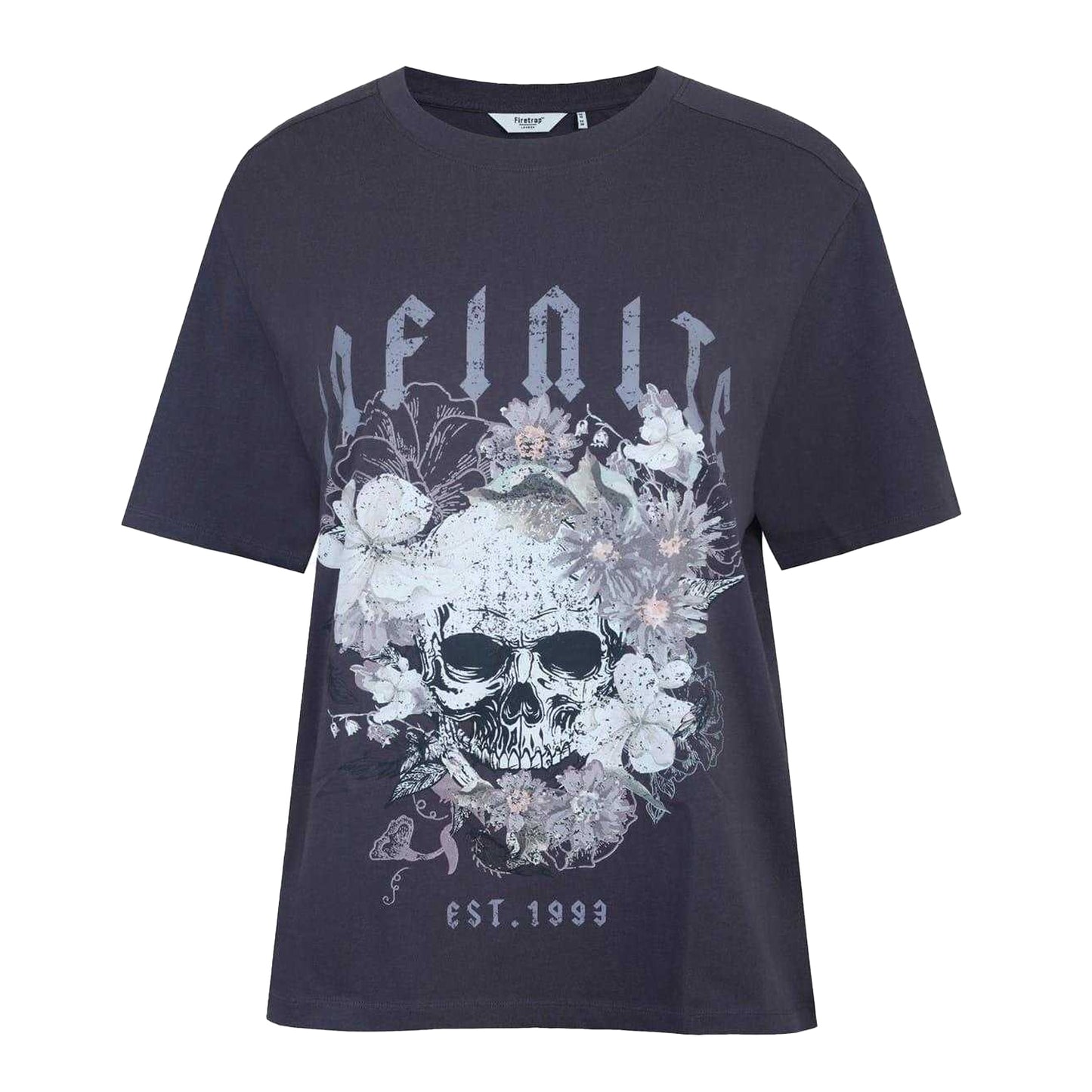 Blue - Front - Firetrap Womens-Ladies Flower Skull Crew Neck Regular T-Shirt