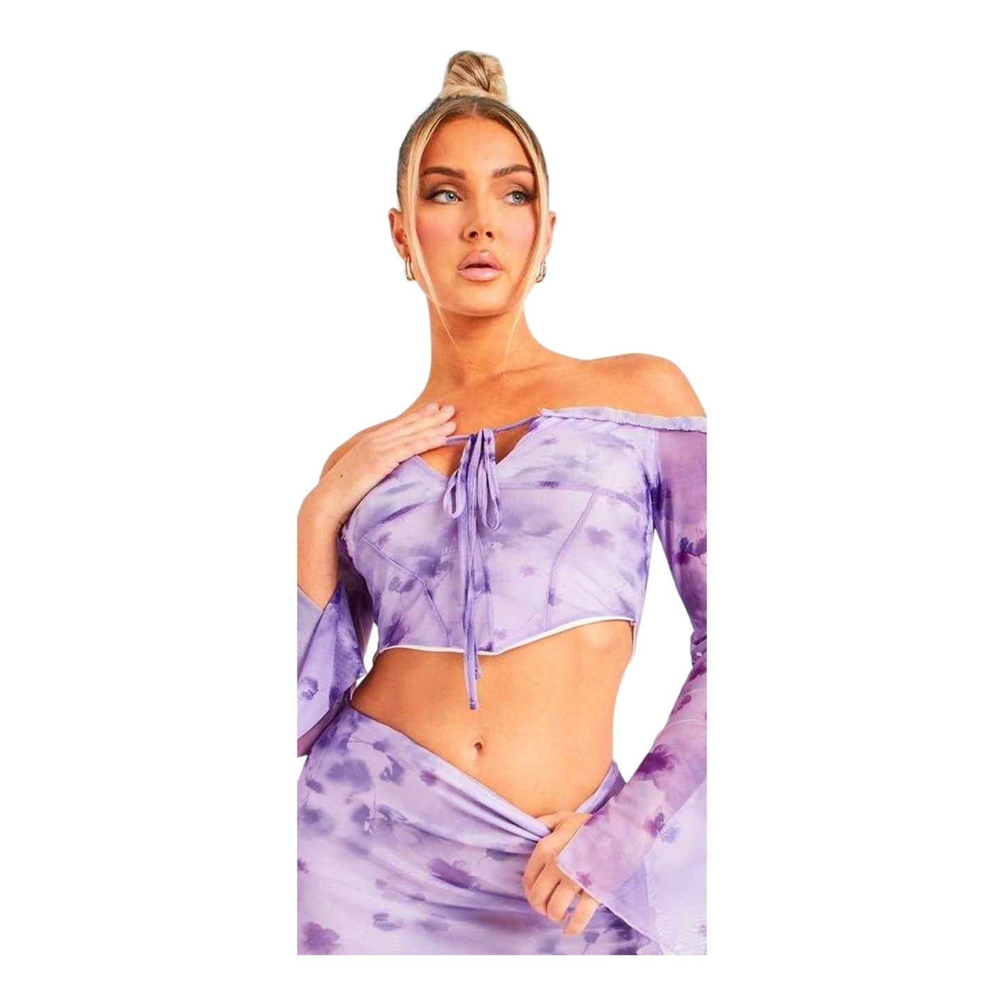 Purple - Back - Missy Empire Womens-Ladies Mesh Off Shoulder Crop Top