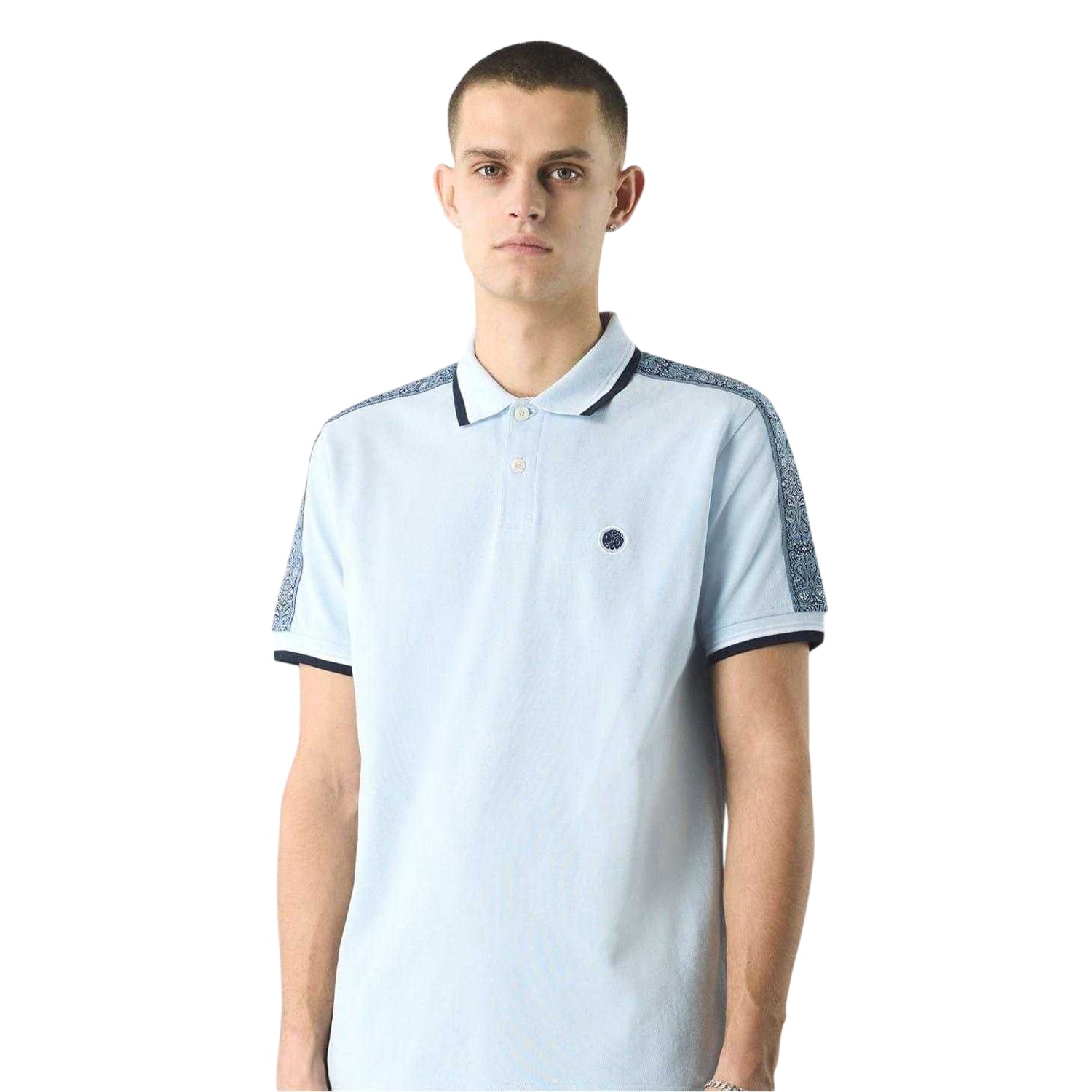 Light Blue - Side - Pretty Green Mens Paisley Regular Polo Shirt