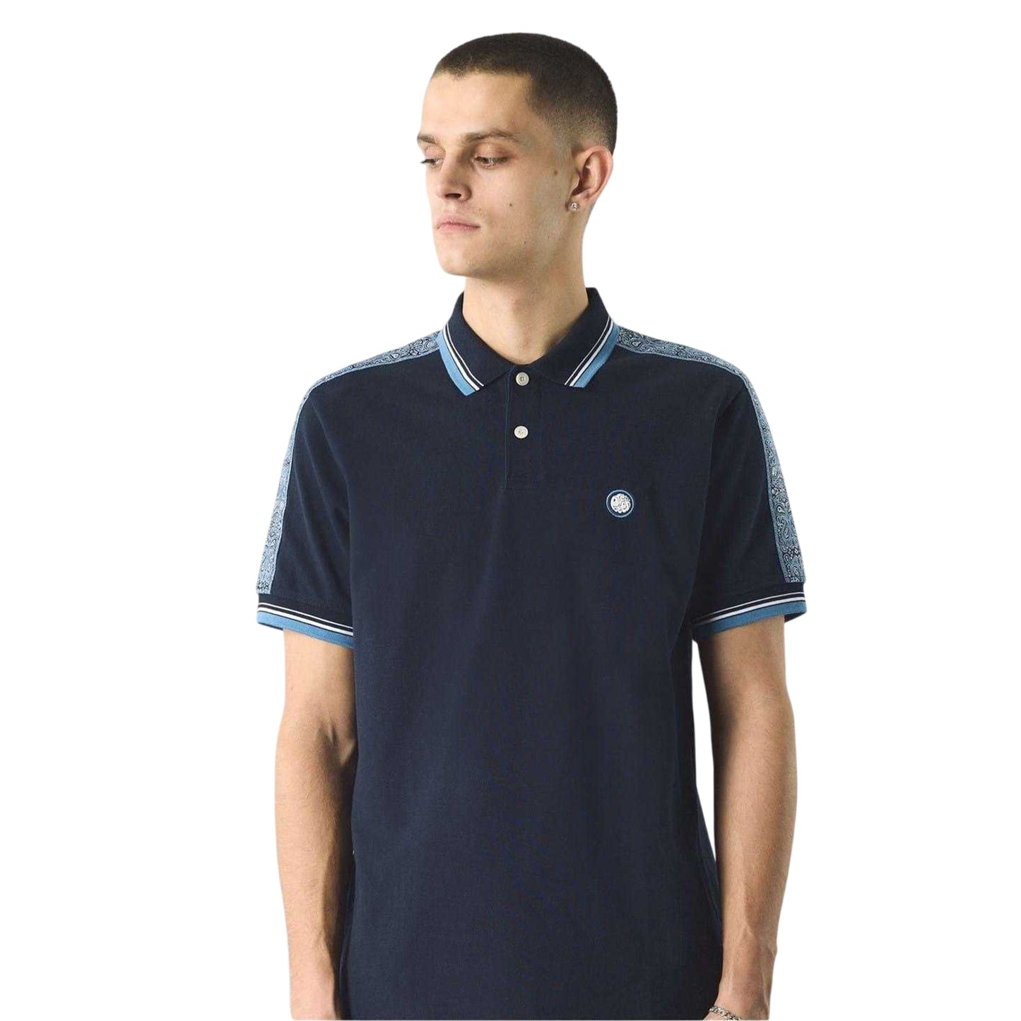 Navy - Side - Pretty Green Mens Paisley Regular Polo Shirt