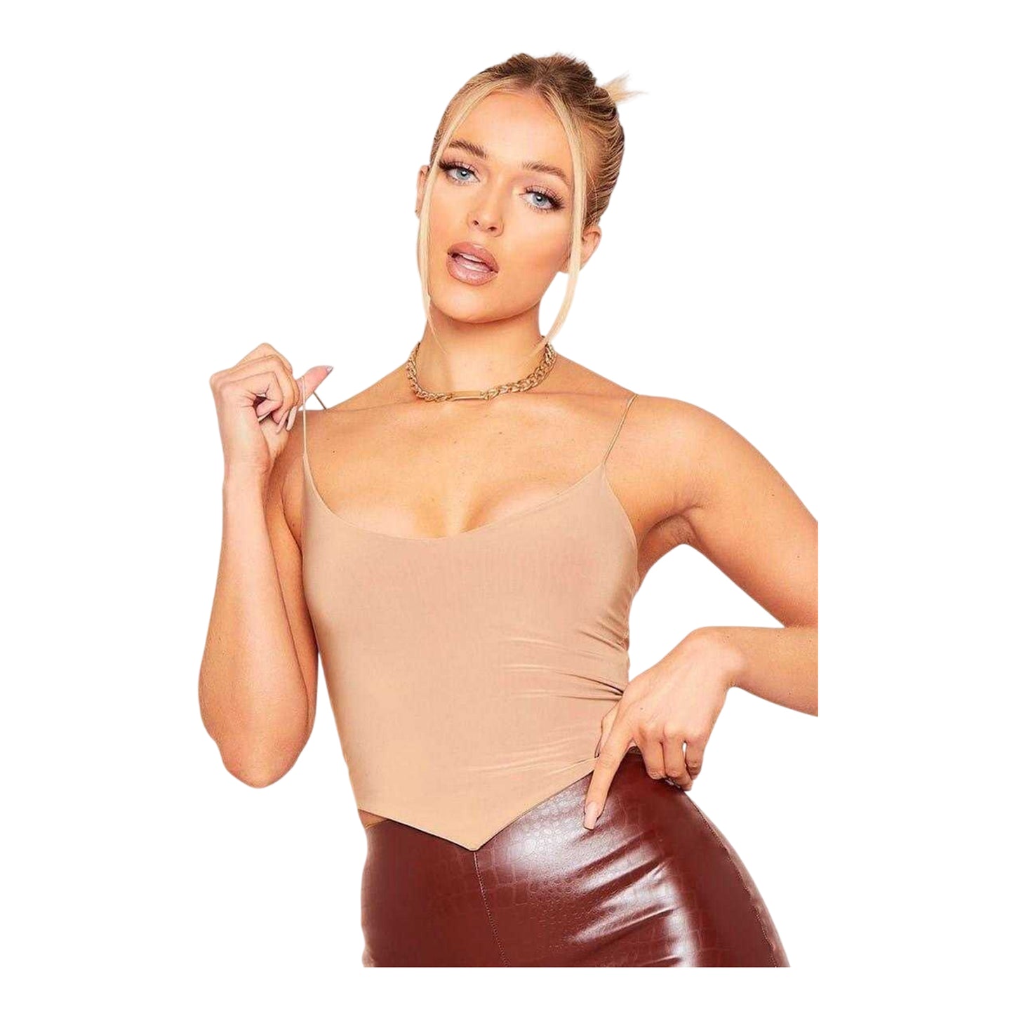 Camel - Back - Missy Empire Womens-Ladies Strappy Crop Top