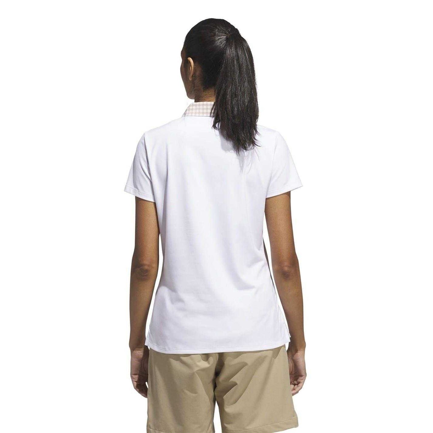 White - Back - Adidas Womens-Ladies Gingham Check Regular Polo Shirt