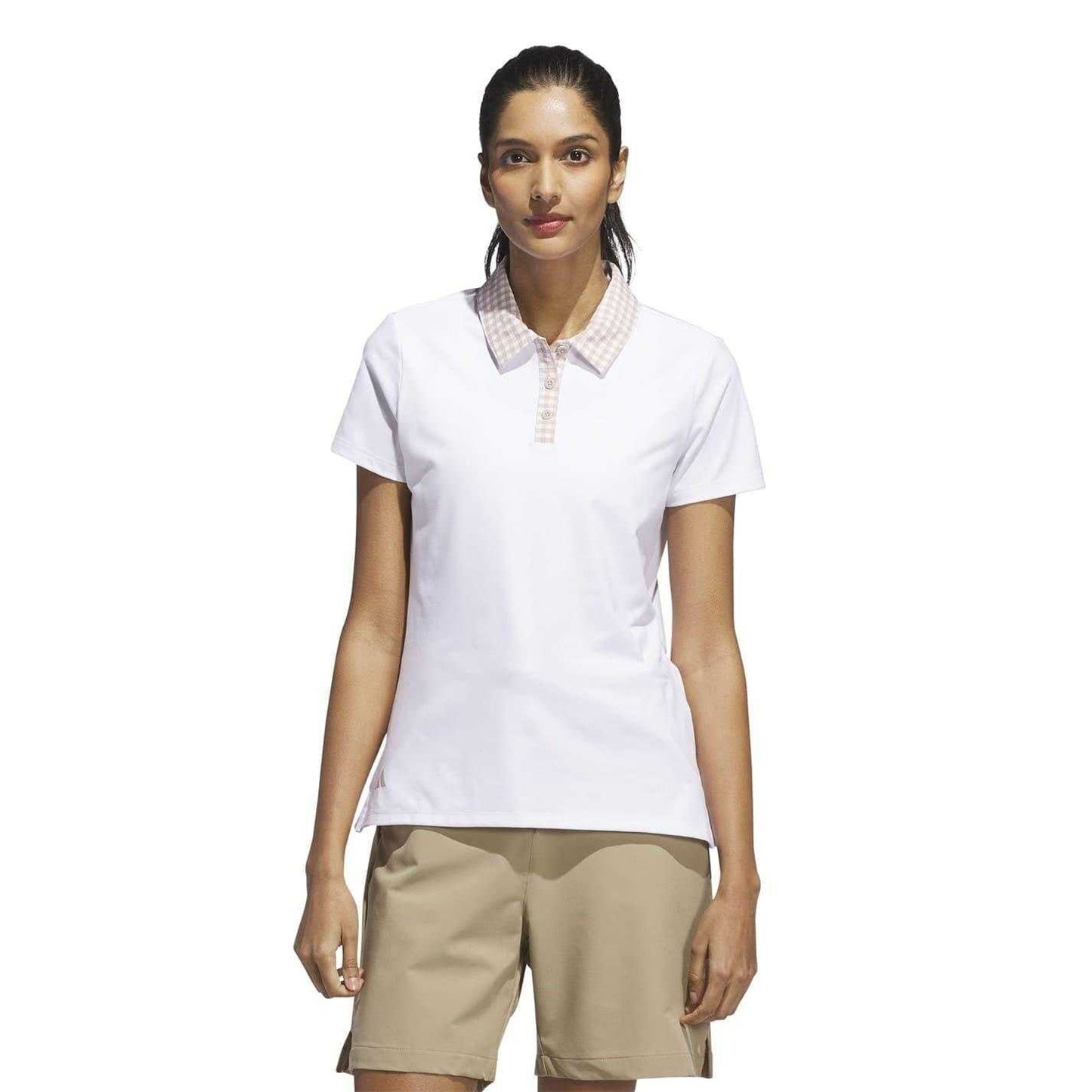 White - Side - Adidas Womens-Ladies Gingham Check Regular Polo Shirt