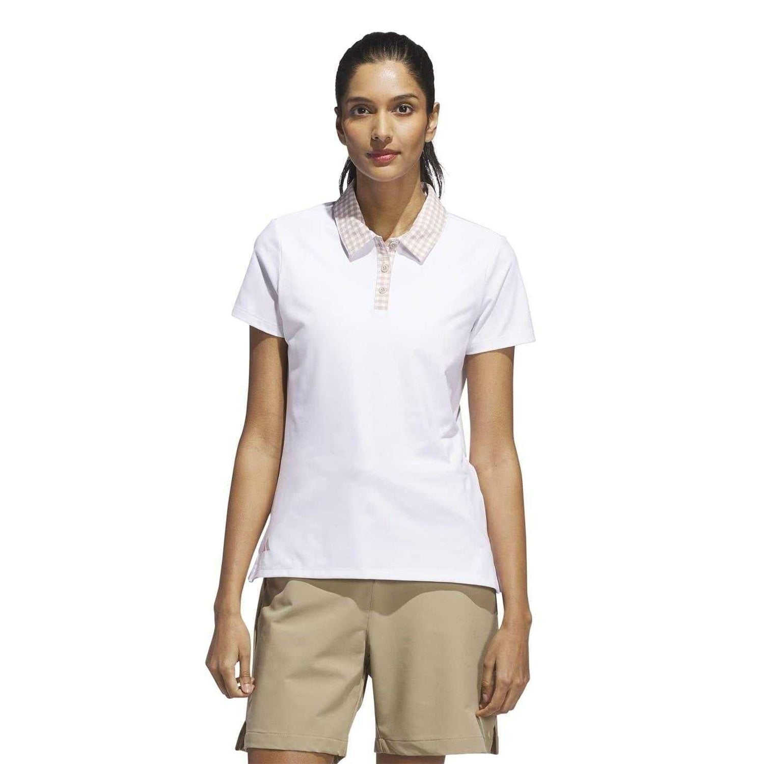 White - Side - Adidas Womens-Ladies Gingham Check Regular Polo Shirt