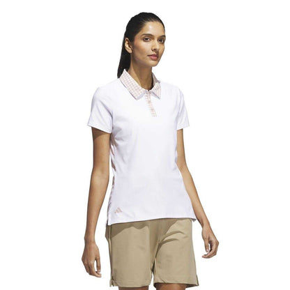 White - Lifestyle - Adidas Womens-Ladies Gingham Check Regular Polo Shirt
