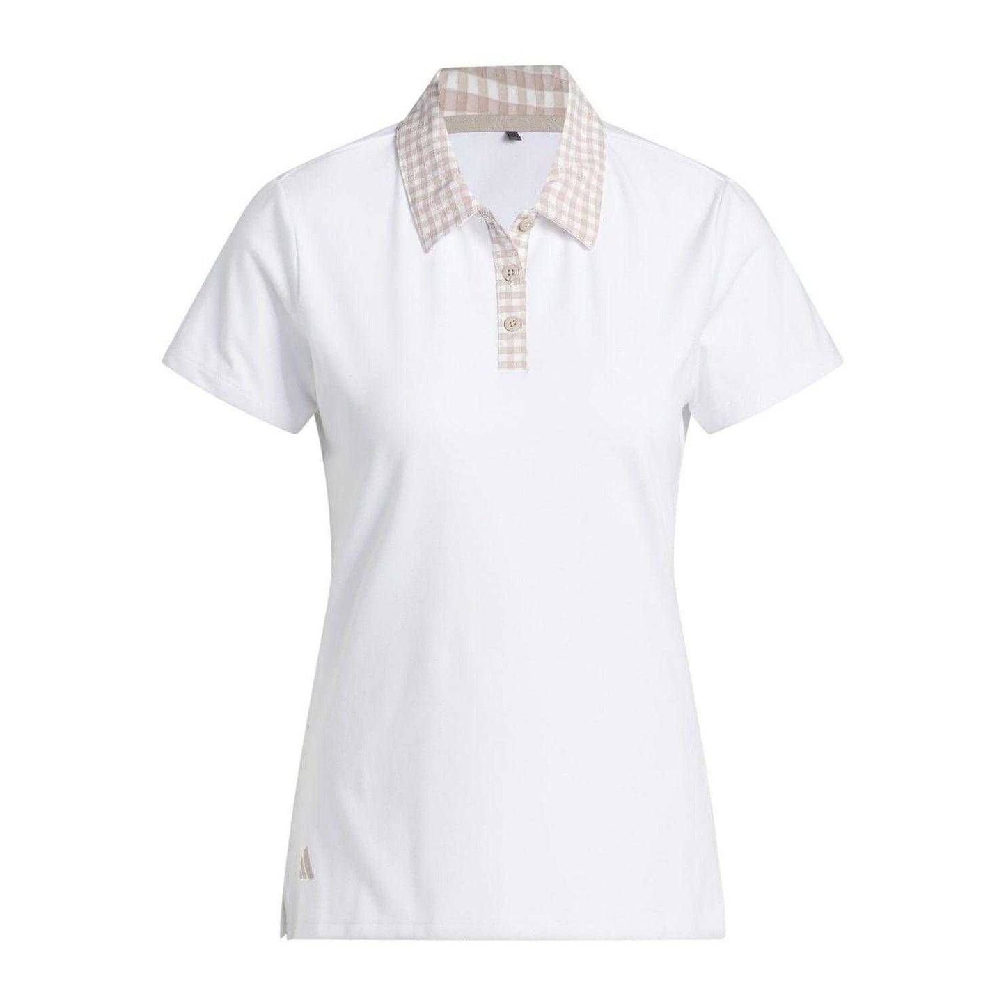 White - Front - Adidas Womens-Ladies Gingham Check Regular Polo Shirt