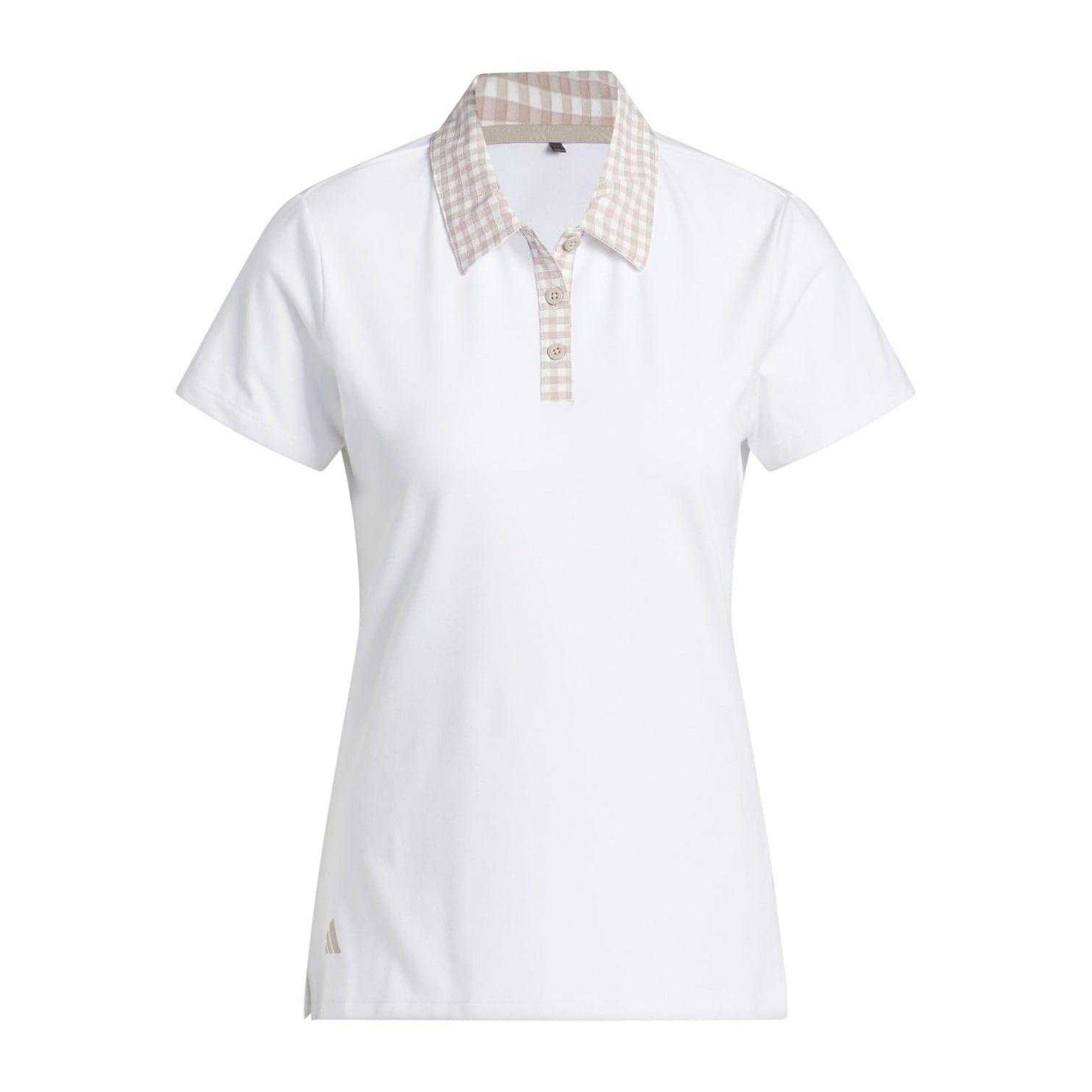 White - Front - Adidas Womens-Ladies Gingham Check Regular Polo Shirt