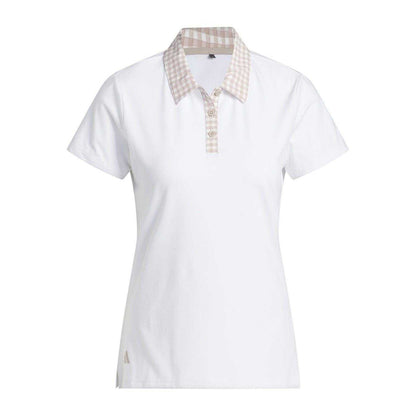 White - Front - Adidas Womens-Ladies Gingham Check Regular Polo Shirt