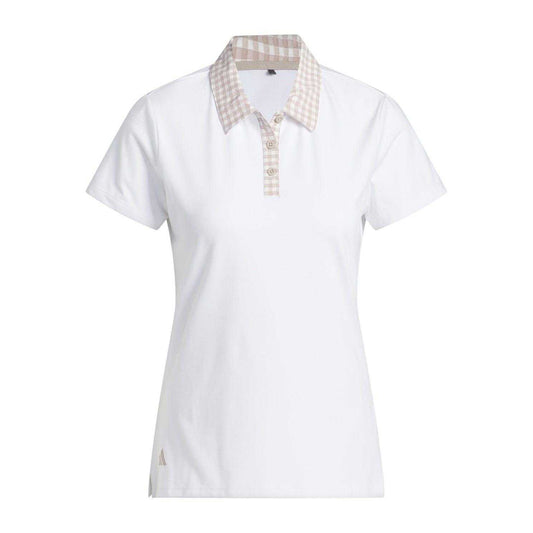 White - Front - Adidas Womens-Ladies Gingham Check Regular Polo Shirt