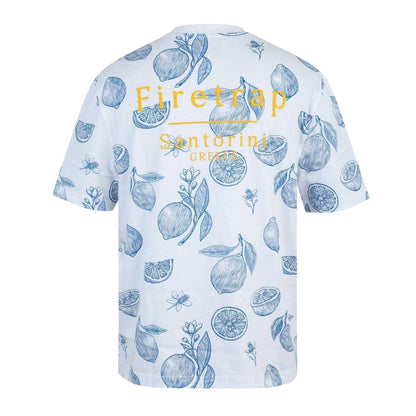 White - Back - Firetrap Mens Lemon All-Over Print Oversized T-Shirt