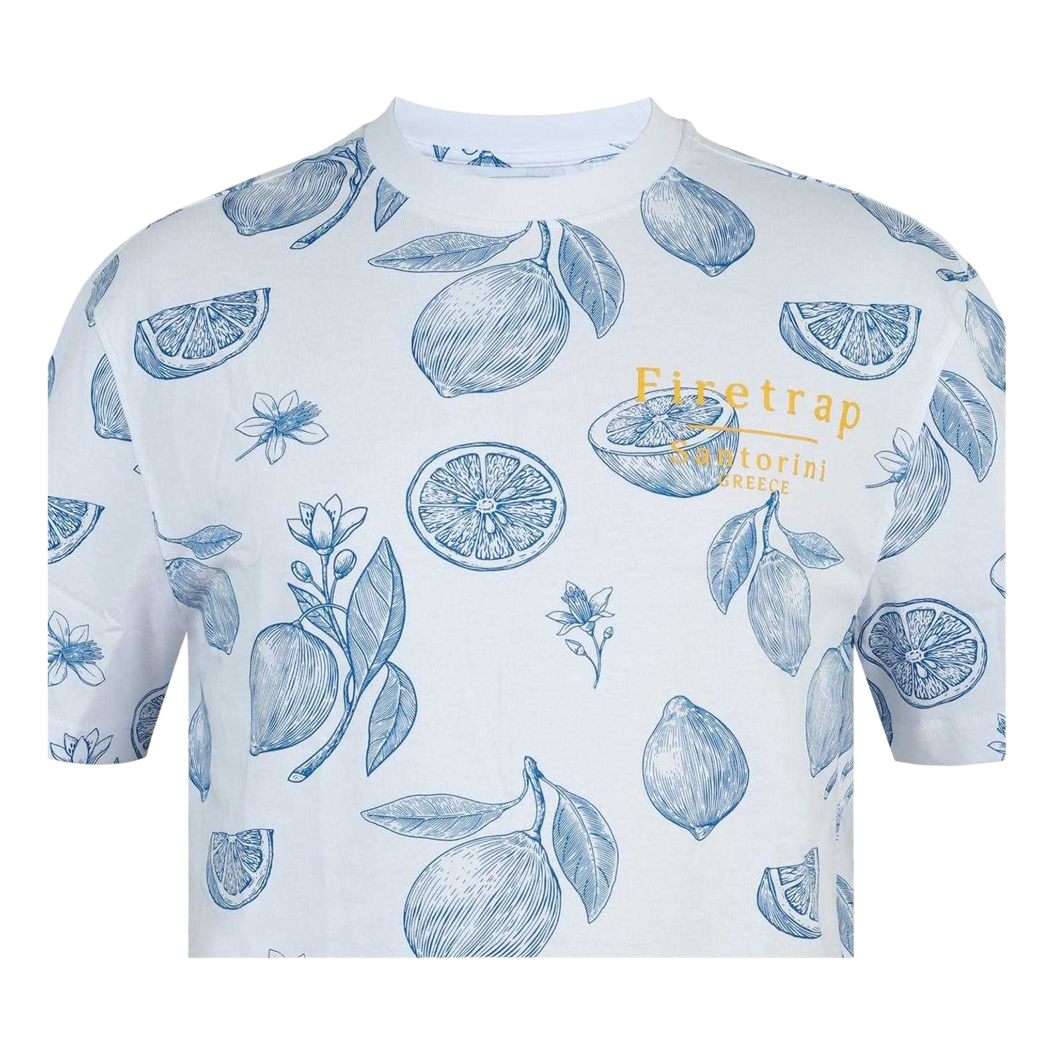 White - Side - Firetrap Mens Lemon All-Over Print Oversized T-Shirt