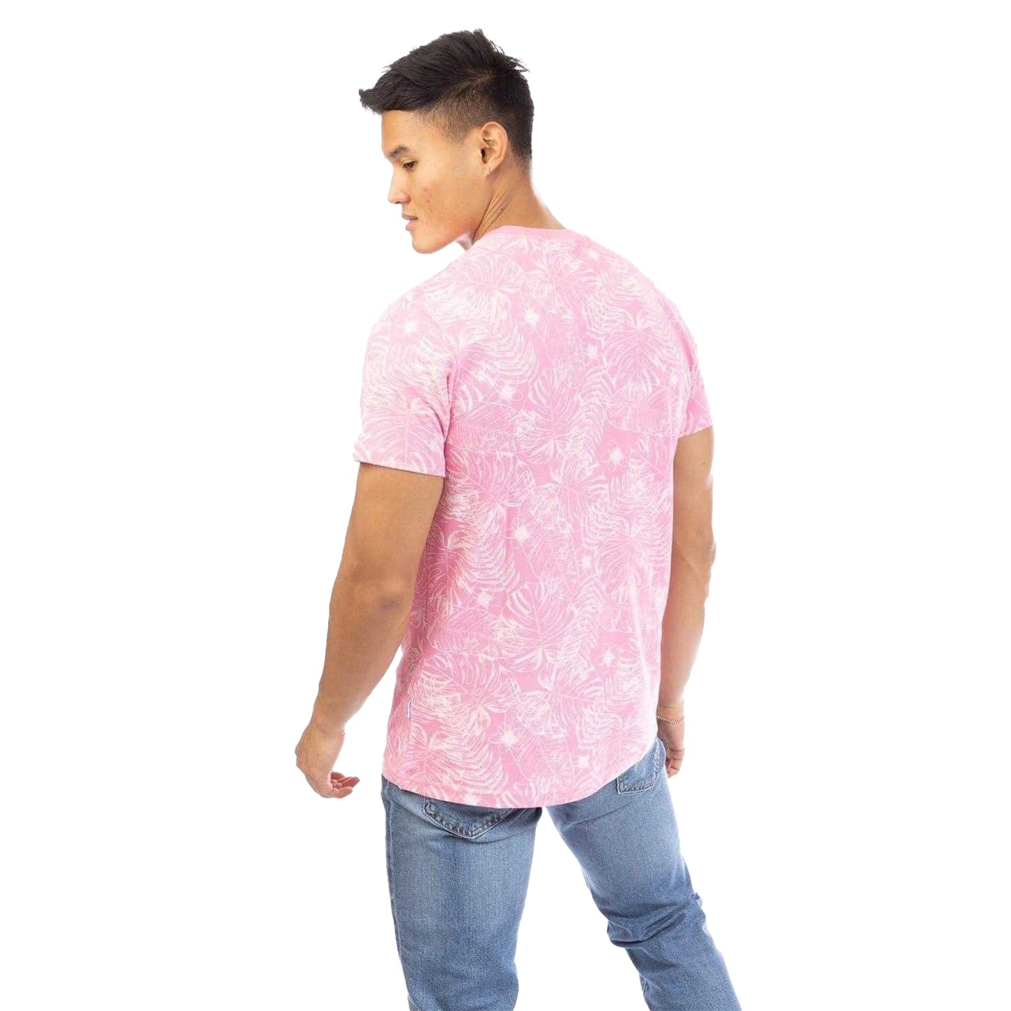 Pink - Back - Peter Werth Mens Madders Leaf Print T-Shirt