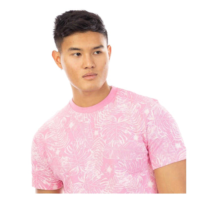 Pink - Side - Peter Werth Mens Madders Leaf Print T-Shirt