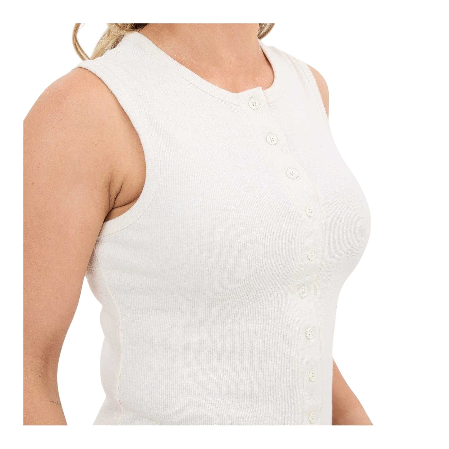 Cream - Side - I Saw It First Womens-Ladies Ribbed Button-Down Sleeveless Top