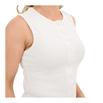 Cream - Side - I Saw It First Womens-Ladies Ribbed Button-Down Sleeveless Top
