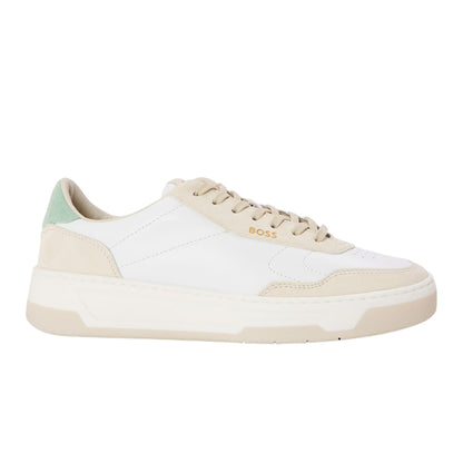 White - Front - Boss Womens-Ladies Baltimore Leather Low Trainers
