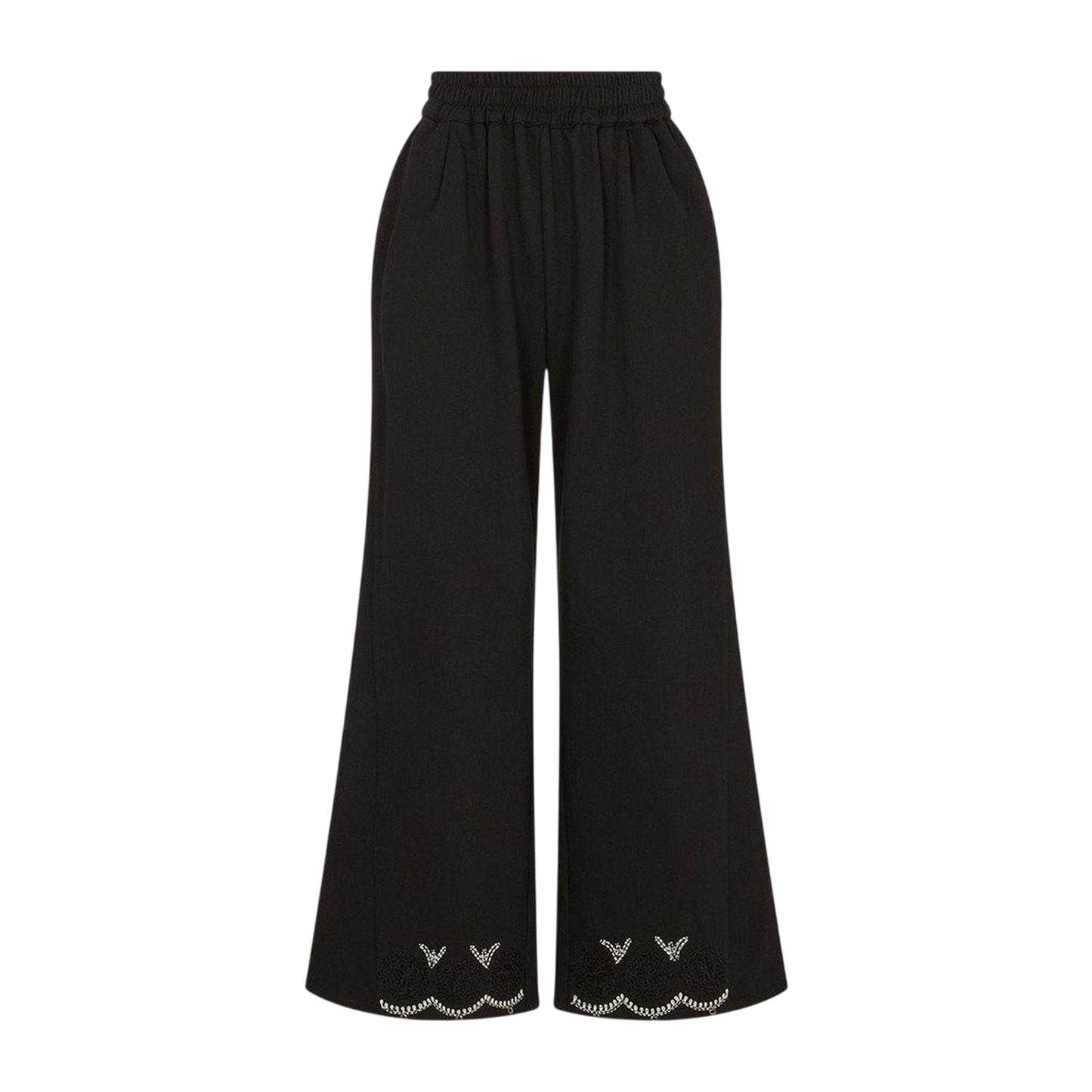 Black - Front - Raffya Womens-Ladies Marmalade Embroidered Wide Leg Trousers