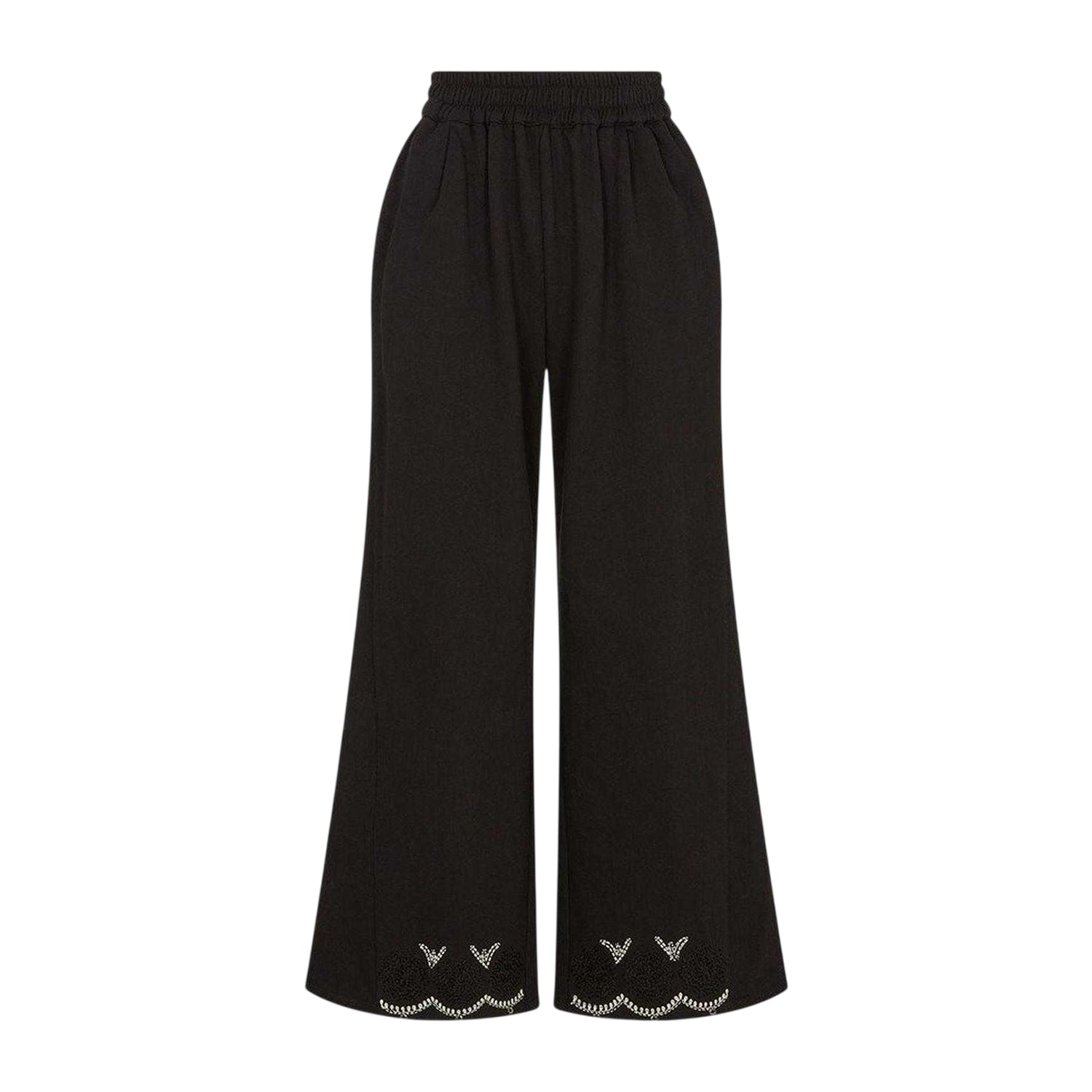 Black - Front - Raffya Womens-Ladies Marmalade Embroidered Wide Leg Trousers