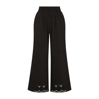 Black - Front - Raffya Womens-Ladies Marmalade Embroidered Wide Leg Trousers