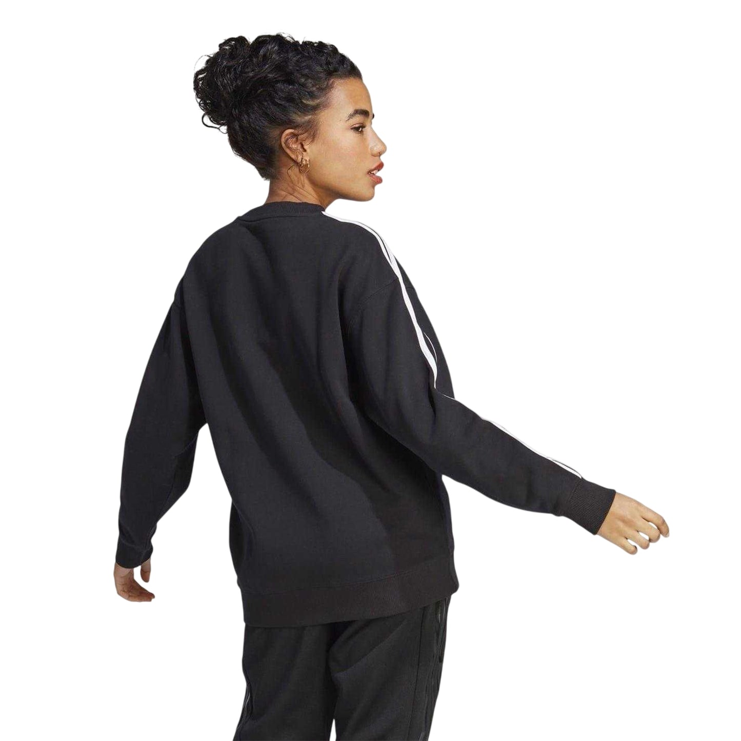 Black-White - Back - Adidas Womens-Ladies Studio Lounge 3 Stripes Loose Fit Sweatshirt