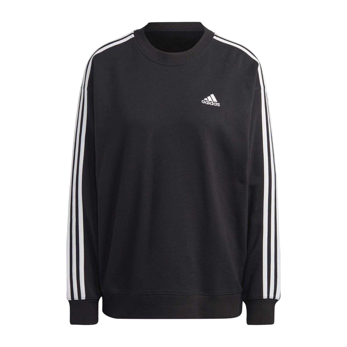 Black-White - Front - Adidas Womens-Ladies Studio Lounge 3 Stripes Loose Fit Sweatshirt