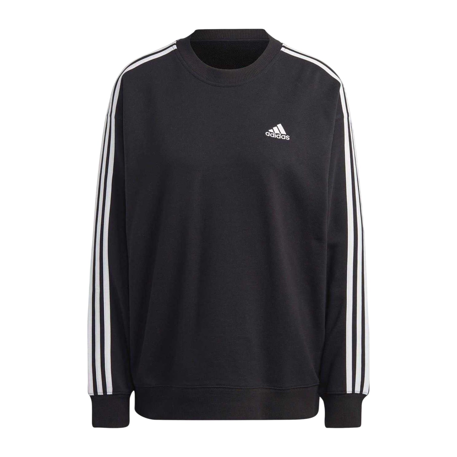 Black-White - Front - Adidas Womens-Ladies Studio Lounge 3 Stripes Loose Fit Sweatshirt