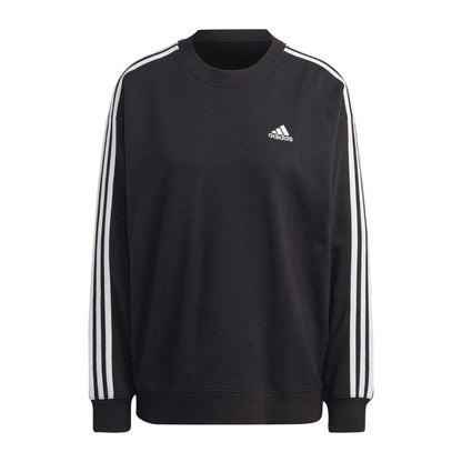 Black-White - Front - Adidas Womens-Ladies Studio Lounge 3 Stripes Loose Fit Sweatshirt